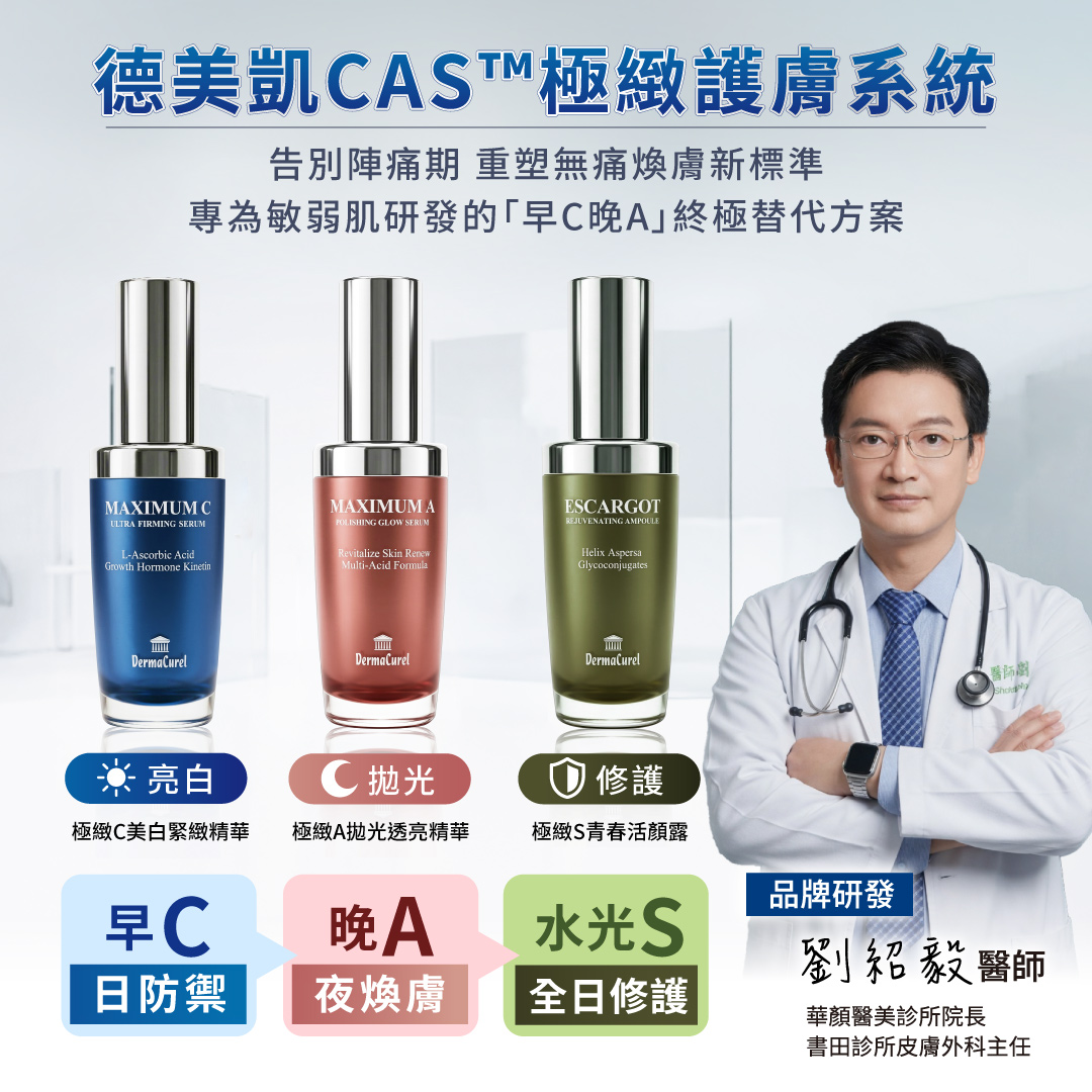 德美凱 CAS 極緻護膚系統：早C晚A與全日水光S修護方案，劉紹毅醫師研發推薦