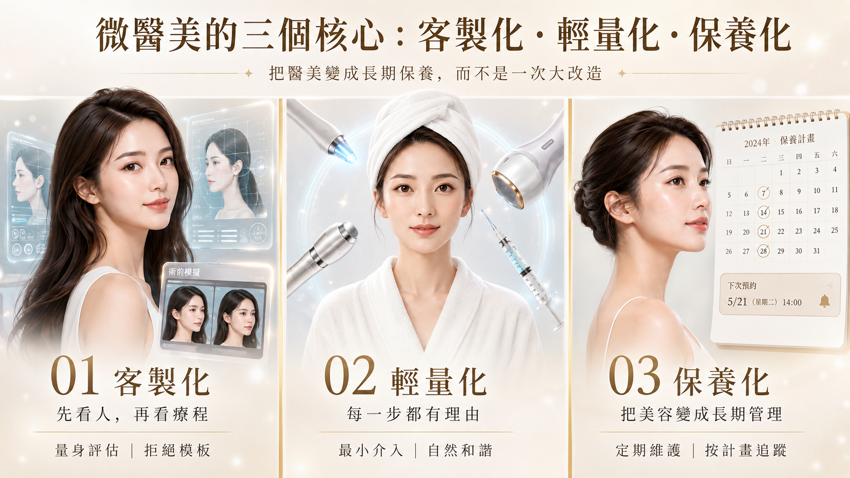 微醫美三個核心：客製化、輕量化、保養化，從量身評估、適度療程到長期保養管理